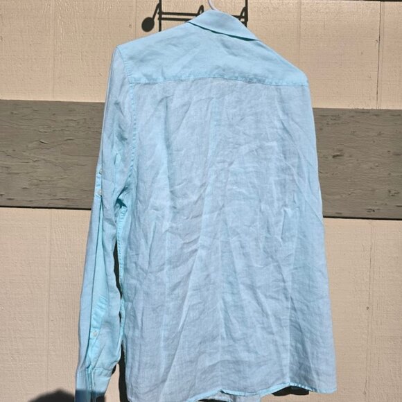 CK Calvin Klein XL Sized Aqua Linen Long Sleeved Shirt. - Picture 5 of 9